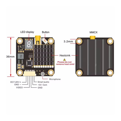 Máy phát video FPV AKK 2W 5.8G 37CH 25mW/200mW/600mW/1000/2000mW có thể chuyển đổi cho Drone VTX